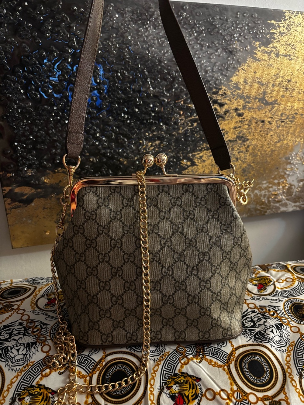 Brand New  !! Beige GG Monogram Frame-Top Shoulder Bag Read 👇 - Picture 3 of 8